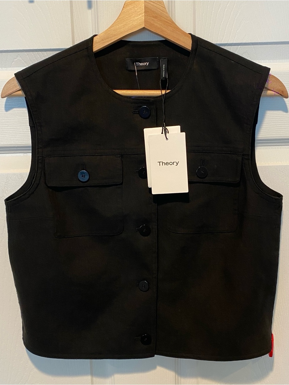 NWT Theory Trucker Vest Caliver 2 Black Size 4 Linen Blend MSRP$295
